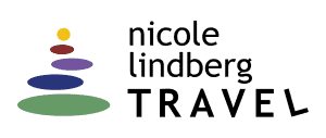 Nicole Lindberg Travel logo featuring these works and a stylized cairn of colored circles